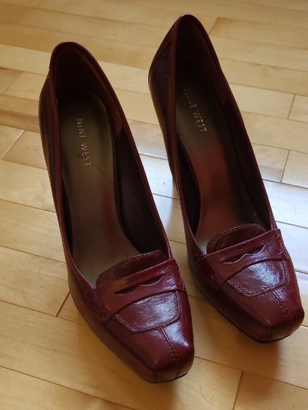 Women's Burgundy Leather Mid-Heel Pumps 4.5" Heels